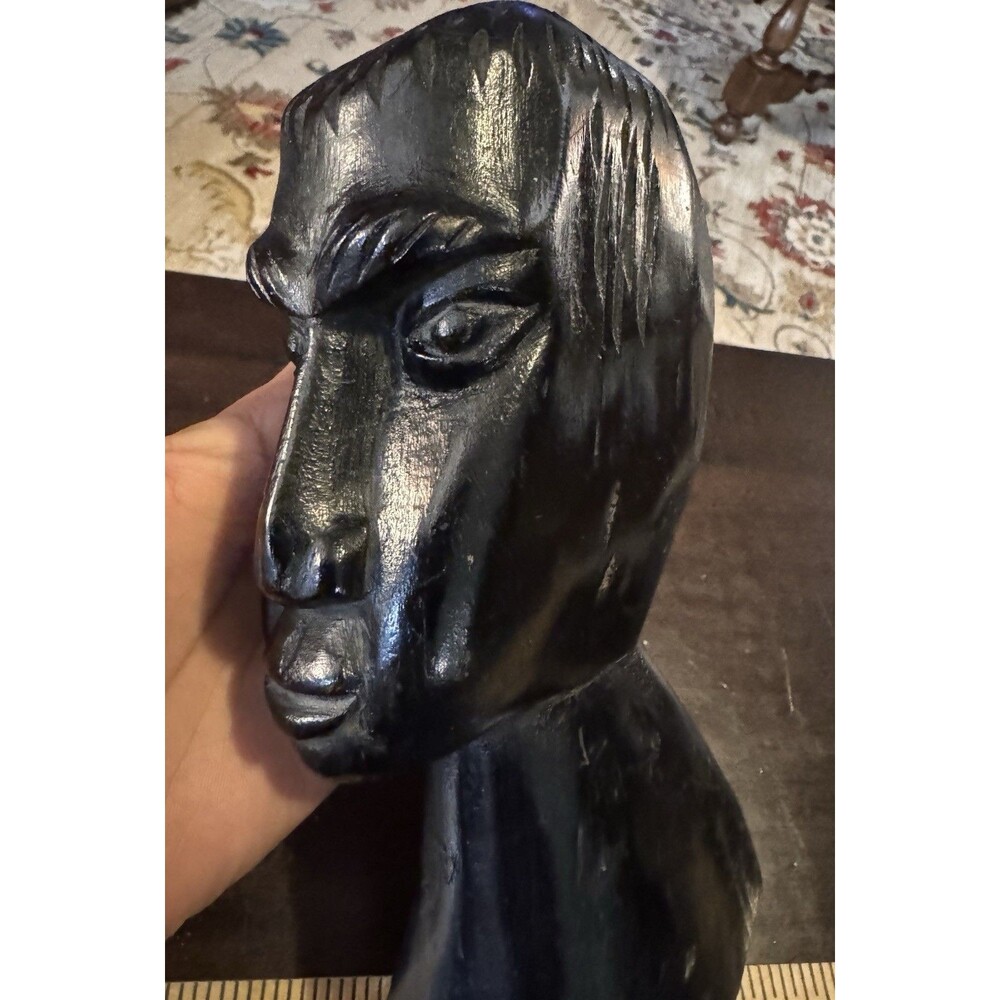 Ebony Candle Hand Carved Sculpture Statue Head Bust African Folk Art